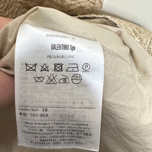 RED VALENTINO Lame Jacquard Gold Metallic Sheath Dress Sz 38 / US 8 {3Z38} - Picture 5 of 6